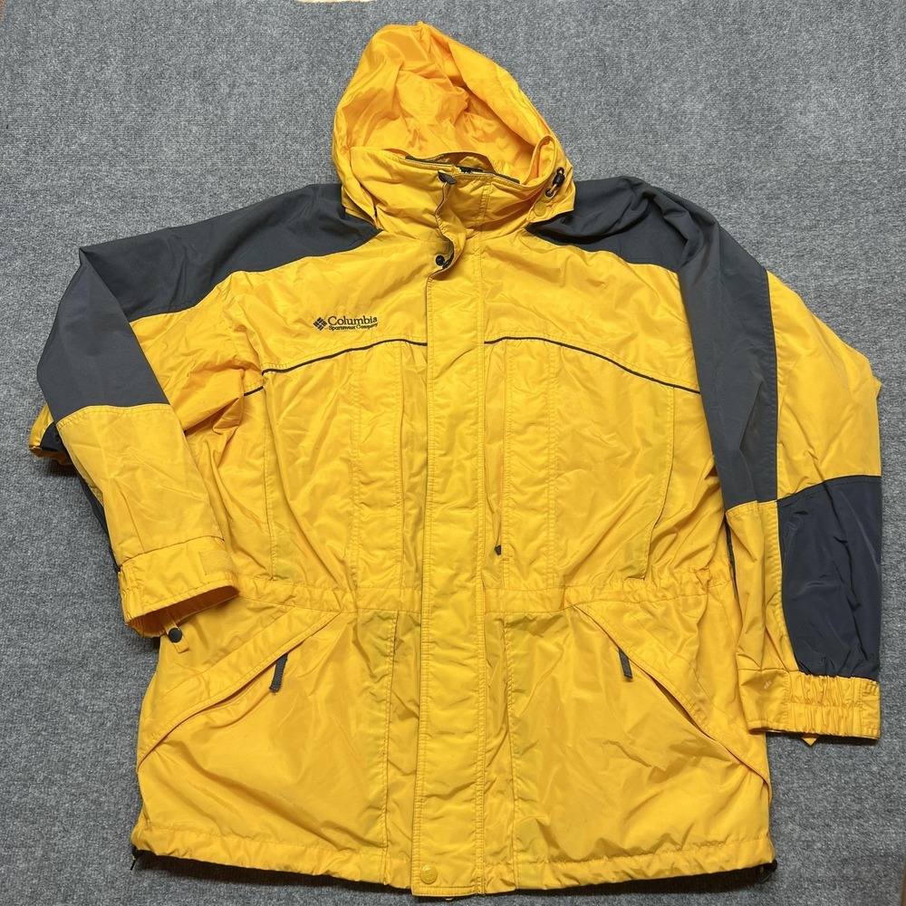 Columbia Core Interchange Jacket Mens Large Yellow Colorblock Hooded Ski Snow